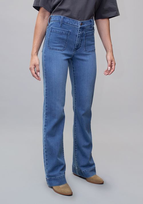 Jeans Mujer Tiro Alto Flare Fit Camellia Blue