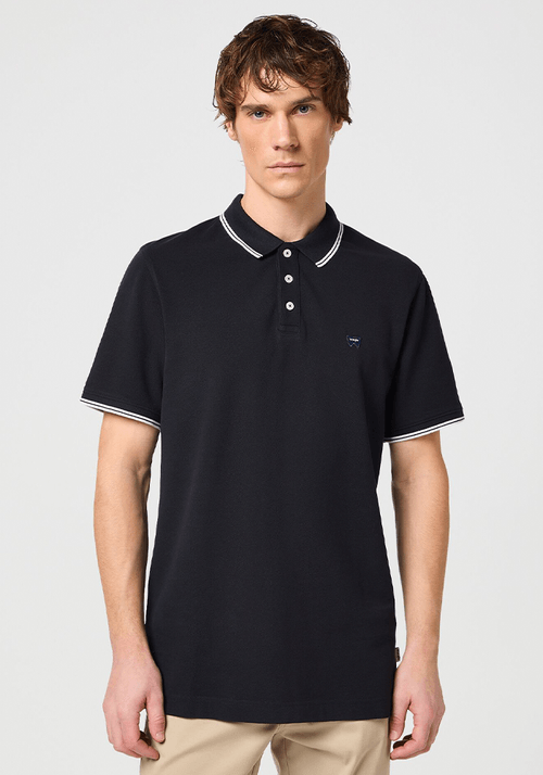 Polera Refined Polo Oxford Pique Solid Black W/ White Tipping