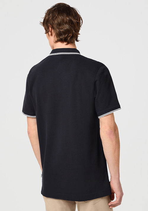 Polera Refined Polo Oxford Pique Solid Black W/ White Tipping