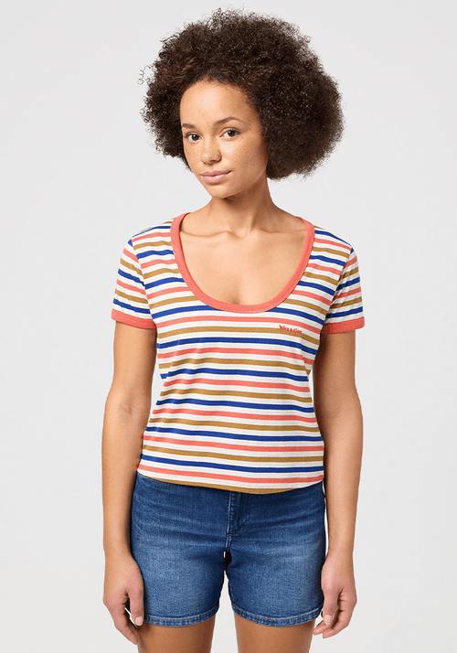 Polera Stripe Scoop Neck Ringer Tee Multi Color Stripe