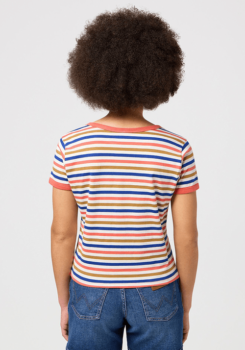 Polera Stripe Scoop Neck Ringer Tee Multi Color Stripe