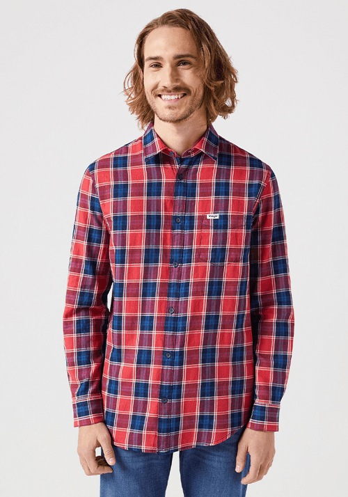 Camisa 1 Pocket Shirt Plaid LS Red Indigo Plaid