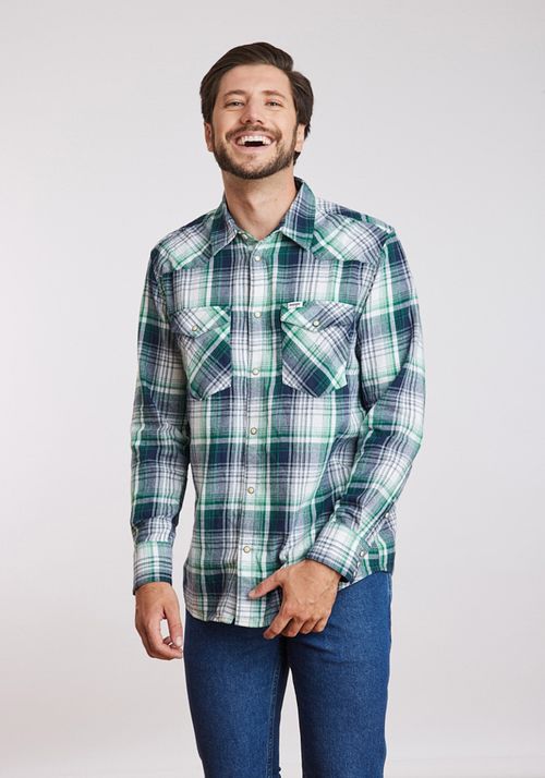 Camisa Hombre WESTERN SHIRT GREEN BLUE PLAID
