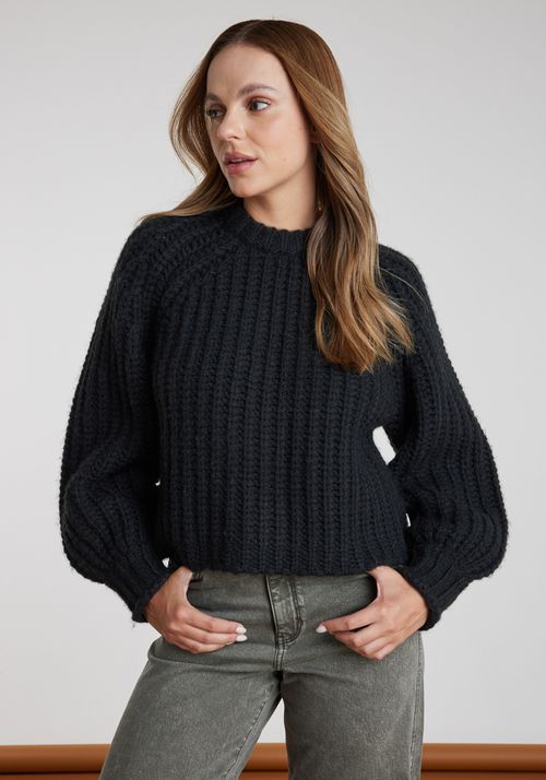 Sweaters Mujer PUFF SLEEVE SWEATER BLACK