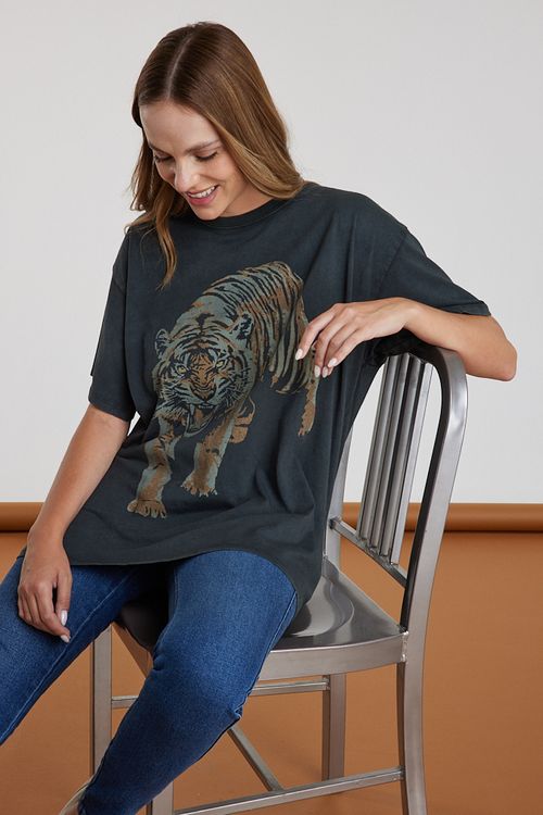 Polera Mujer OVERSIZED TEE FADED BLACK